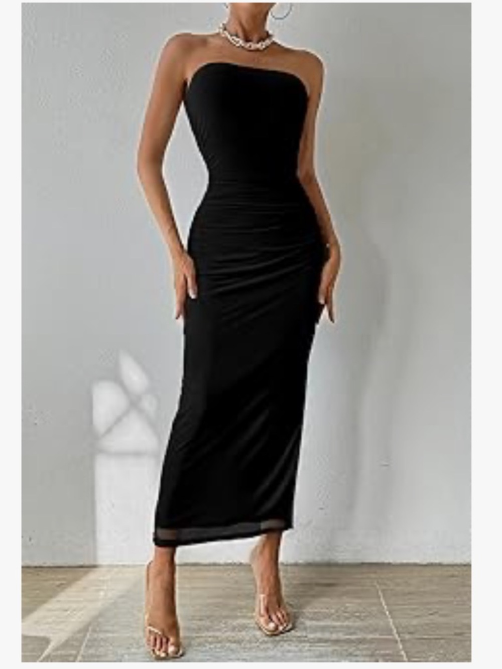Strapless Black Bodycon Midi Dress - Sleek Evening Wear